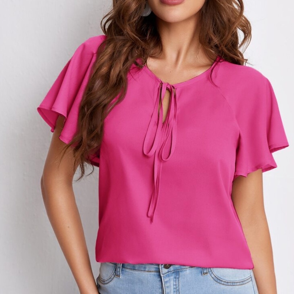Bohemian  Solid Butterfly Sleeve Blouse Work Office - Picture 10 of 16